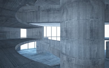 Abstract  concrete interior multilevel public space with window. 3D illustration and rendering.