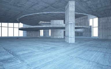 Abstract  concrete interior multilevel public space with window. 3D illustration and rendering.