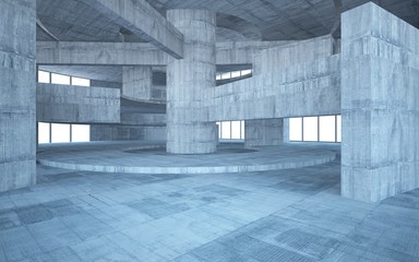 Abstract  concrete interior multilevel public space with window. 3D illustration and rendering.