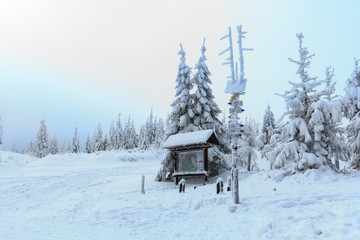 Winter landscape at  Skrzyczne peak in Szczyrk, Poland