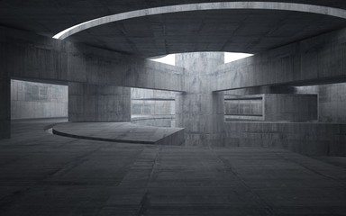 Abstract  concrete interior multilevel public space with window. 3D illustration and rendering.
