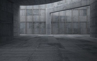 Abstract  concrete interior multilevel public space with window. 3D illustration and rendering.