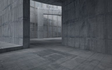 Abstract  concrete interior multilevel public space with window. 3D illustration and rendering.