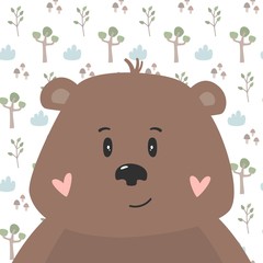 Fototapeta premium Cute funny bear. Hand drawn work. Childish cartoon design for kid t-shirts, dress or greeting cards. Vector illustration.