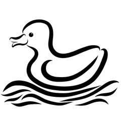 A duck swimming on the waves, black contour