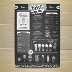 Vintage chalk drawing beer menu design.
