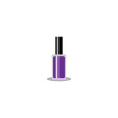 Vector illustration. Violet nail polish bottle with black cap isolated on white background.