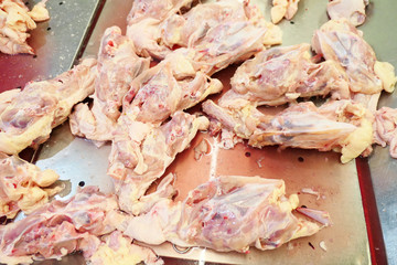 Raw chicken carcasses