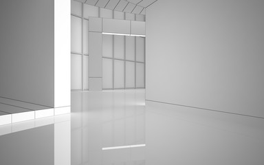 Abstract drawing white interior multilevel public space with window. Polygon black drawing. 3D illustration and rendering.