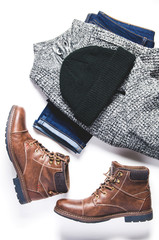 Men's winter clothes on a white background