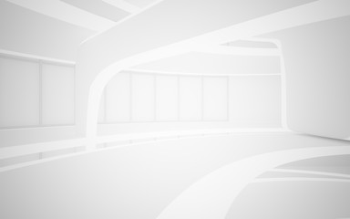 White smooth abstract architectural background. Night view with illumination. 3D illustration and rendering