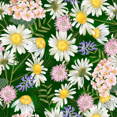 Vector botanical seamless pattern with summer flowers.