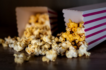 Popcorn in boxes that spread on the floor