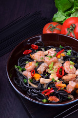 Black spaghetti with cuttlefish ink and seafood