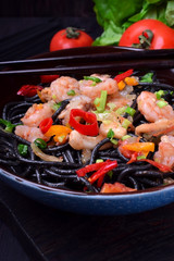 Black spaghetti with cuttlefish ink and seafood