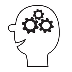 Human head face icon. Black line silhouette. Gears wheels inside brain. Team work business concept. Thinking process. Flat design. White background. Isolated.