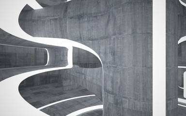 Empty dark abstract concrete room smooth interior. Architectural background. Night view of the illuminated. 3D illustration and rendering