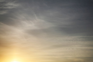 Autumnal weather affects the clouds and sky. The bright colors of heaven are transmitted to the clouds in the sky. Beautiful background on the cloudy image of the air space.