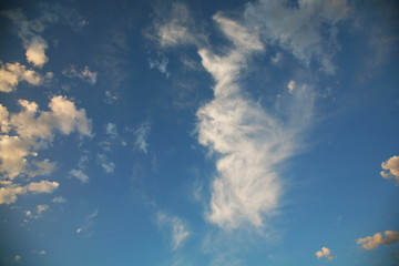 Blue beautiful sky clouds as the best picture. The most abstract sky background image is blue. Different  types of clouds.