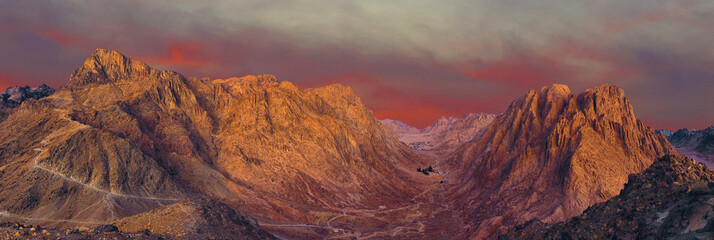 Amazing Sunrise at Sinai Mountain, Beautiful dawn in Egypt, Beautiful view from the mountain