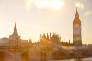 Big Ben and houses of Parliament at sunset. London, UK