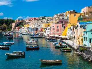 Fototapeta na wymiar Italy, Campania, Gulf of Naples, Phlegraean Islands, Procida Island, Harbor, Marina di Corricella