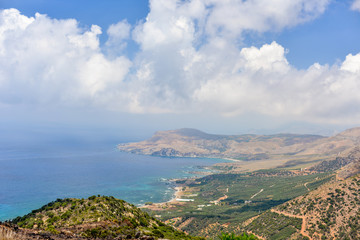 Fototapeta na wymiar most beautiful view of the middle sea from the highest mountain, Crete, Greece