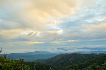 Cloud and Fog in the morning at Doi Mon Jong, a popular mountain near Chiang Mai, Thailand