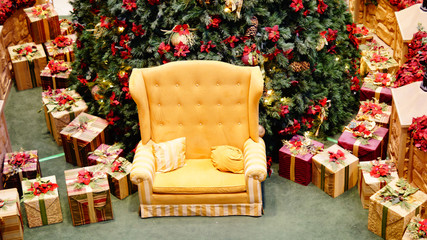 Christmas Time and tree with presents underneath.Beautiful Christmas background