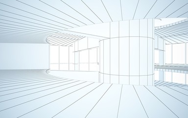 Abstract drawing white interior multilevel public space with window. 3D illustration and rendering.
