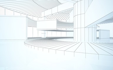 Abstract drawing white interior multilevel public space with window. 3D illustration and rendering.