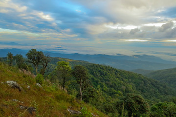 Cloud and Fog in the morning at Doi Mon Jong, a popular mountain near Chiang Mai, Thailand