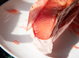 Red Pomelo Meat on the Plate