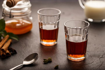 Tea with Milk, Honey and Mint Leaves - Horizontal Image