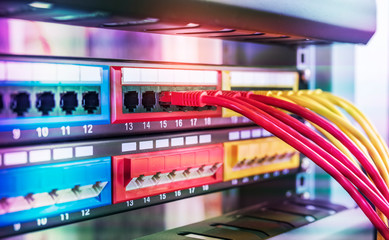 ethernet cable on network switches background
