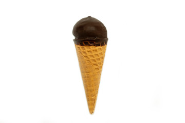 ice cream cones and chocolate icing on a white background