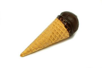 ice cream cones and chocolate icing on a white background