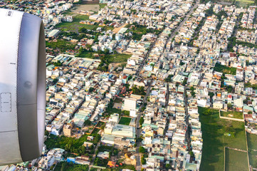 Aerial photography of the cityscape. Asian city from a height