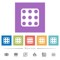 Domino nine flat white icons in square backgrounds