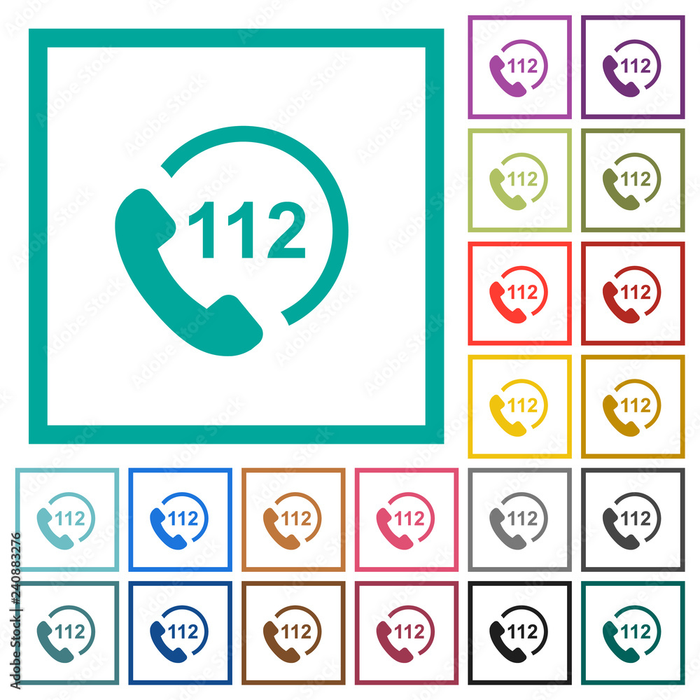 Poster emergency call 112 flat color icons with quadrant frames