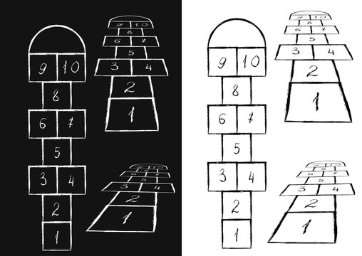 Bright hopscotch template. Vector illustration. Black on white, white on black