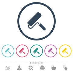 Paint roller flat color icons in round outlines