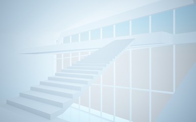Fototapeta premium Abstract white interior multilevel public space with window. 3D illustration and rendering.