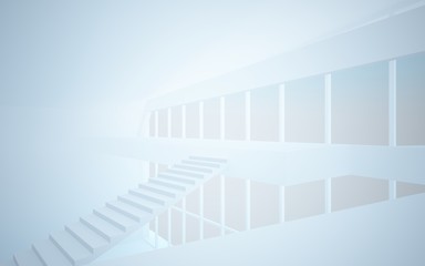 Fototapeta premium Abstract white interior multilevel public space with window. 3D illustration and rendering.