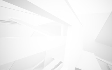 Abstract white interior multilevel public space with window. 3D illustration and rendering.