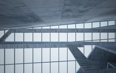 Abstract white and concrete interior multilevel public space with window. 3D illustration and rendering.