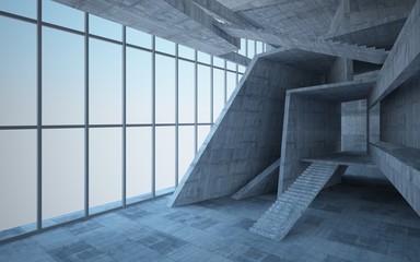 Obraz premium Abstract white and concrete interior multilevel public space with window. 3D illustration and rendering.