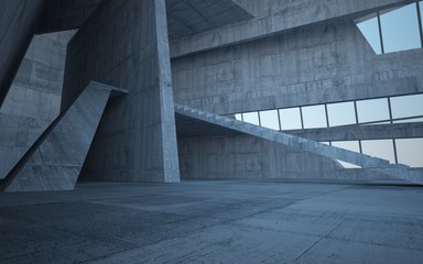 Abstract white and concrete interior multilevel public space with window. 3D illustration and rendering.