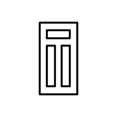 Black & white illustration of closed wooden door. Vector line icon. Isolated object