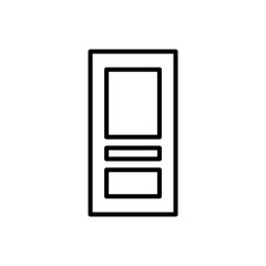 Black & white illustration of closed wooden door. Vector line icon. Isolated object